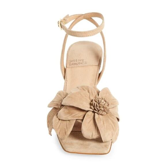JEFFREY CAMPBELL Honolulu Nude Tan Floral Suede Ankle Strap Sandals kitten heel - Picture 6 of 8